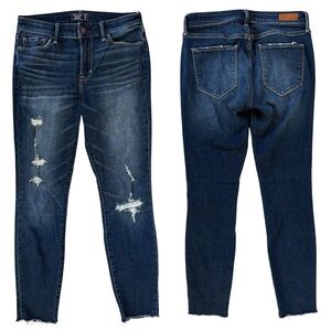 Abercrombie "Harper Ankle" Dark Wash Raw Hem Skinny Distressed Jeans Size 0/25